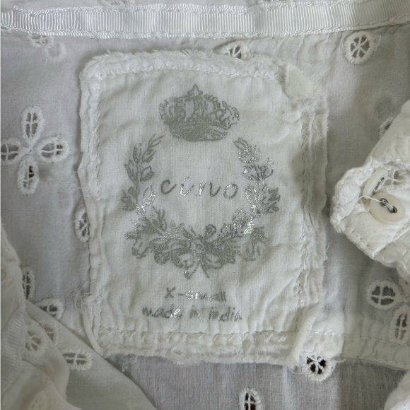 Vintage Cino Boutique Eyelet White Floral Cutout Button Blouse Top Cottage Boho - Picture 3 of 6